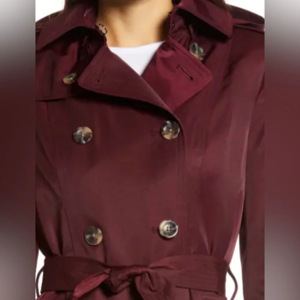 London Fog Women’s Trench Coat Size L Black Cherry | Removable Hood | Belted - Picture 11 of 11